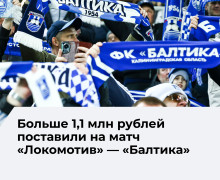 На матч «Локомотив» — «Балтика» сделано ставок на сумму более 1,19 млн рублей