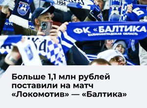 На матч «Локомотив» — «Балтика» сделано ставок на сумму более 1,19 млн рублей