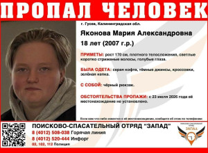 В Гусеве разыскивают 18-летнюю девушку, пропавшую днём 23 июля