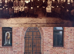 Арнау: ученики приходской школы у церкви, 1936 год — пос. Родники, храм Святой Екатерины. Притвор кирхи был воссоздан...
