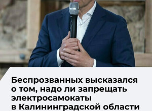 Губернатор Беспрозванных: в Калининградской области необходимо упорядочить использование самокатов, полный запрет пока не обсуждается