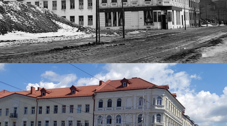 Перекрёсток улиц Ленина и Грига в Калининграде: 1956 и 2026 годы