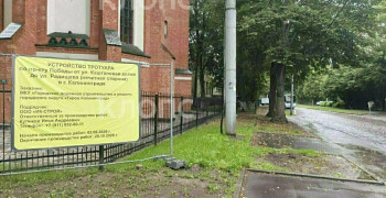 На проспекте Победы в Калининграде продолжили ремонт тротуара: жители обеспокоены сохранностью деревьев