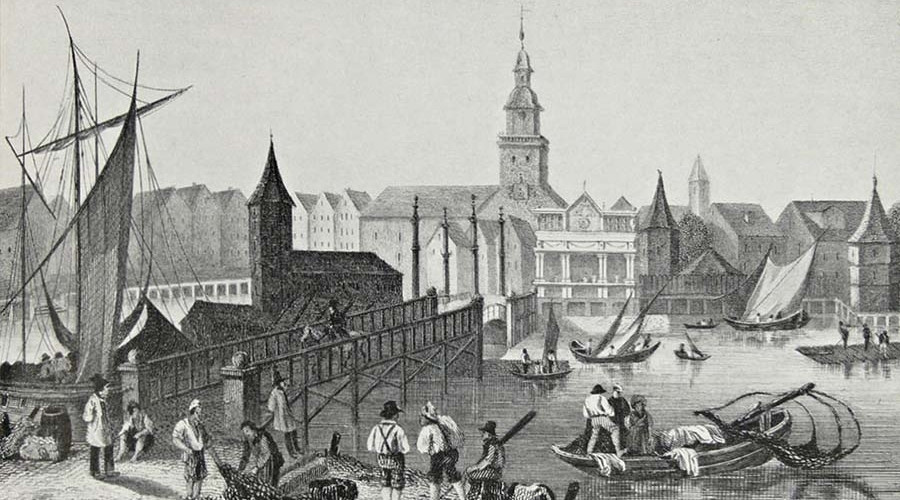 Зелёный мост и Кнайпхофская биржа в Кёнигсберге XVIII века
