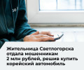 Жительница Светлогорска перевела более двух миллионов рублей мошенникам при покупке автомобиля