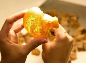 На Приморском карьере Янтарного комбината обнаружена редкая крупная капля янтаря «Брокколи»